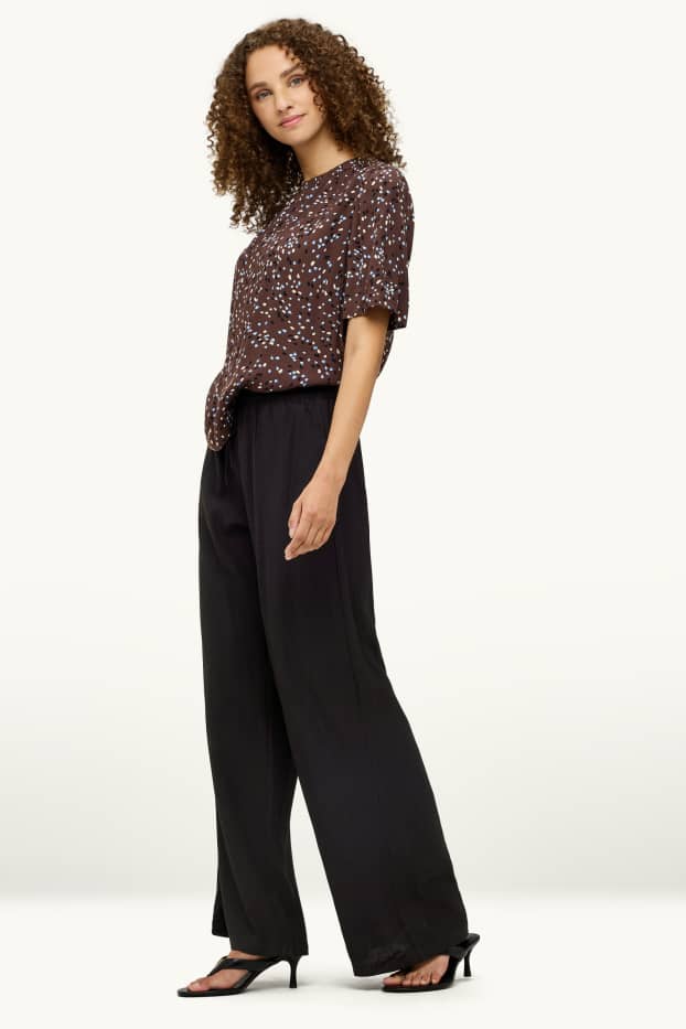Damen - Stoffhose - Mid Waist - Wide Leg - schwarz