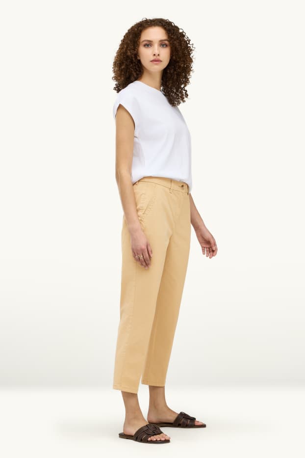 Women - Cloth trousers - mid-rise waist - tapered fit - beige
