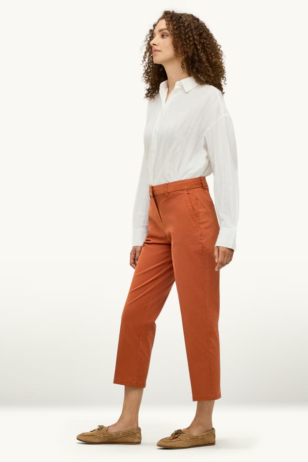 Women - Cloth trousers - mid-rise waist - tapered fit - brown