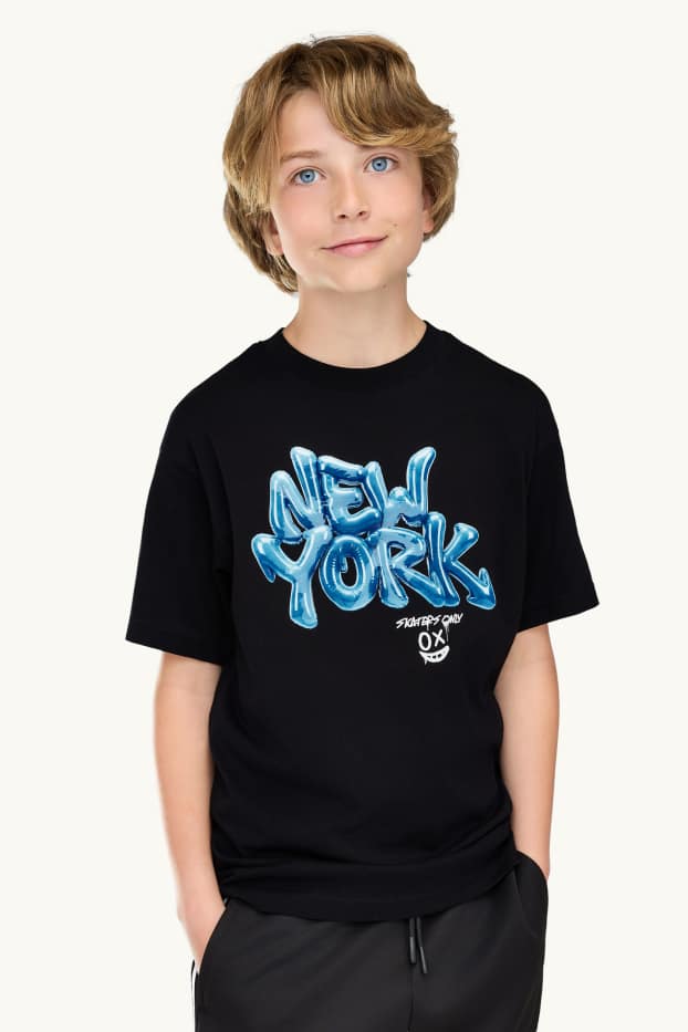 Kinderen: jongens - Set van 2 - graffiti - T-shirt - wit / zwart
