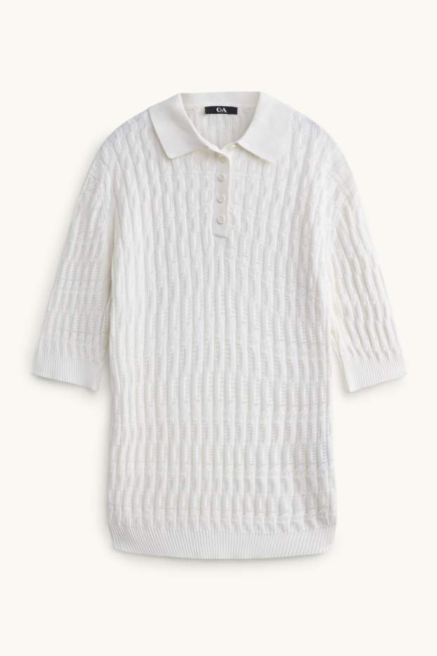 Damen - Strickpullover - kurzarm - strukturiert - weiss