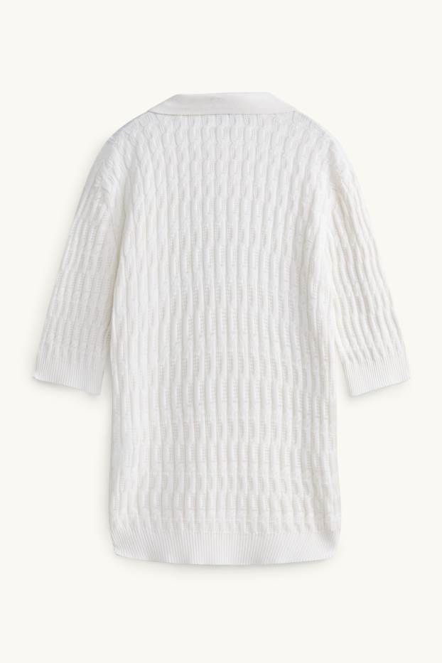 Damen - Strickpullover - kurzarm - strukturiert - weiss