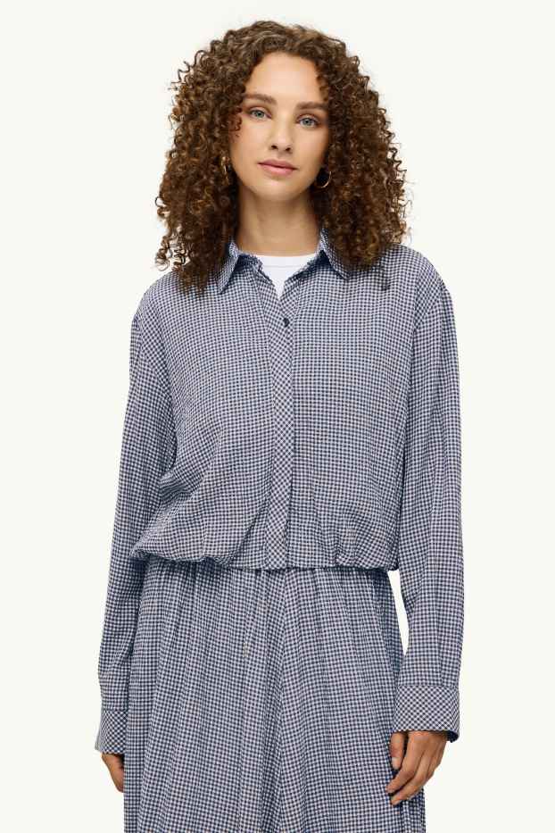 Damen - Hemdbluse - kariert - blau / weiss