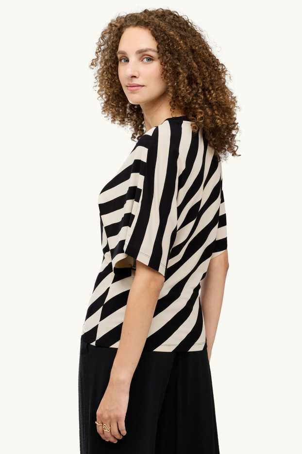 Femmes - T-shirt - regular fit - à rayures - noir / beige