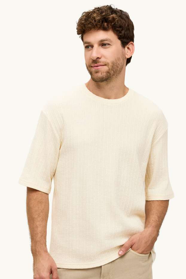 Uomo - T-shirt - relaxed fit - tessuto tramato - crema