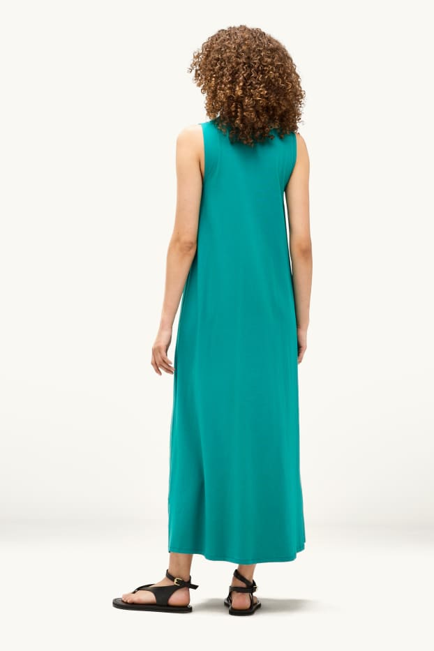 Women - V-neck A-line dress - turquoise
