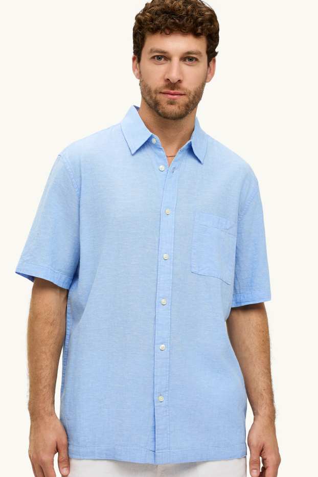 Unisex - Hemd - Regular Fit - Kent - Leinen-Mix - hellblau