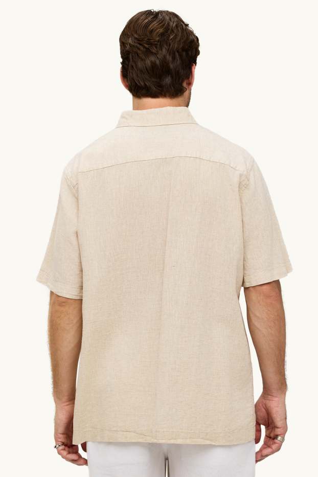 Unisexe - Chemise - regular fit - col kent - lin mélangé - crème