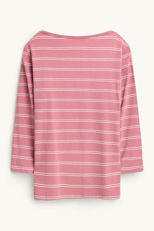 Women - Long sleeve top - regular fit - striped - rose