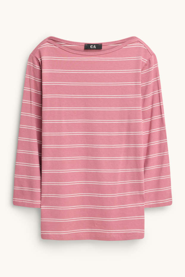 Women - Long sleeve top - regular fit - striped - rose