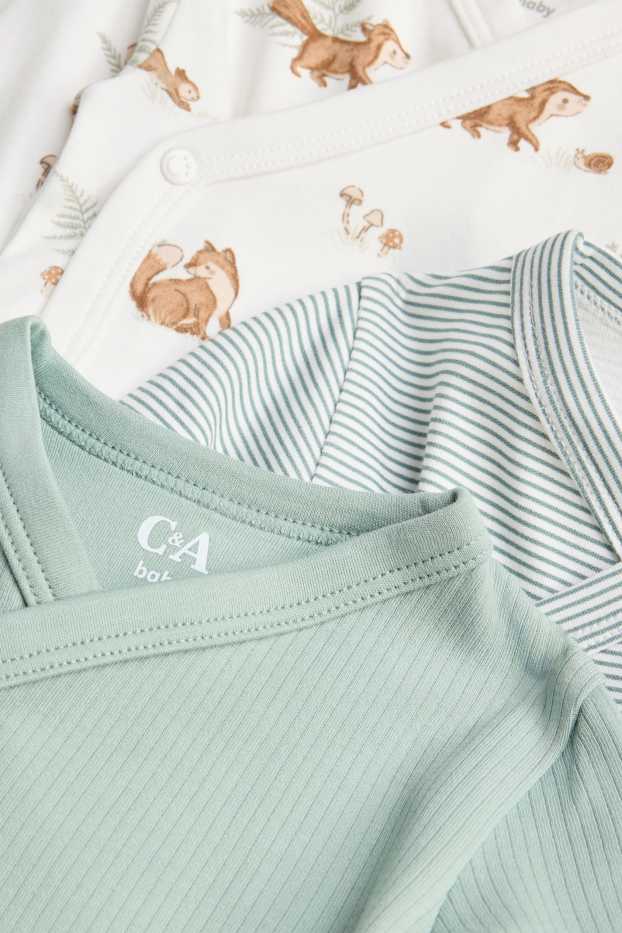 Bébés garçons - Lot de 3 - animaux de la forêt - bodys croisés pour bébé - vert / blanc crème