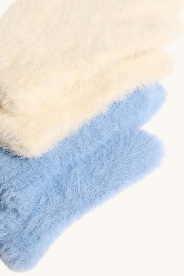 Kinderen: meisjes - Set van 2 paar - handschoenen - blauw / crèmekleurig