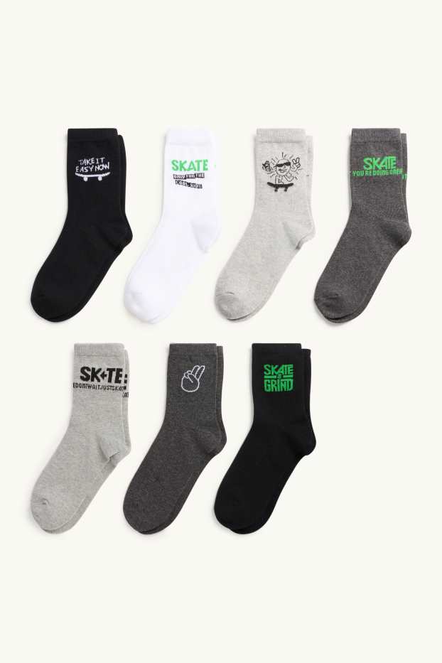 Kinder Jungen - Multipack 7er - Skate - Socken mit Motiv - grau / schwarz