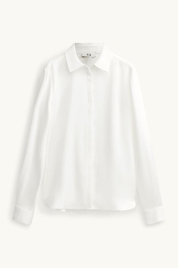 Dames - Satijnen overhemdblouse - wit