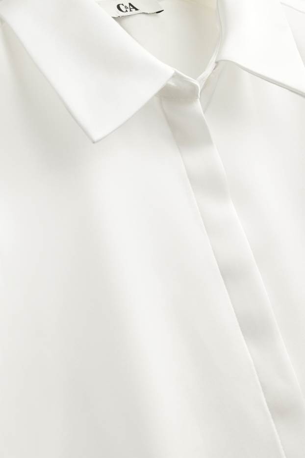 Dames - Satijnen overhemdblouse - wit