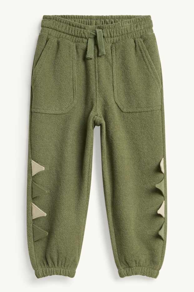Nen - Dinosaure - conjunt - dessuadora amb caputxa de ris i pantalons de xandall de ris - 2 peces - beix/verd