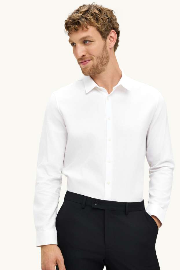 Bărbați - Cămașă office - slim fit - guler Kent - ușor de călcat - structurată - alb