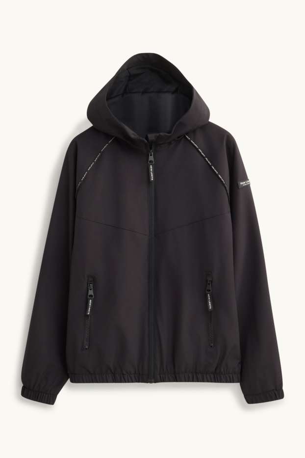 Kinder Jungen - Jacke mit Kapuze - wasserabweisend - schwarz