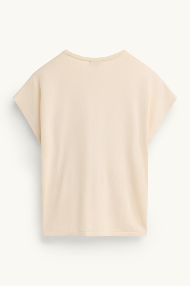 Damen - Strickpullover - kurzarm - hellbeige