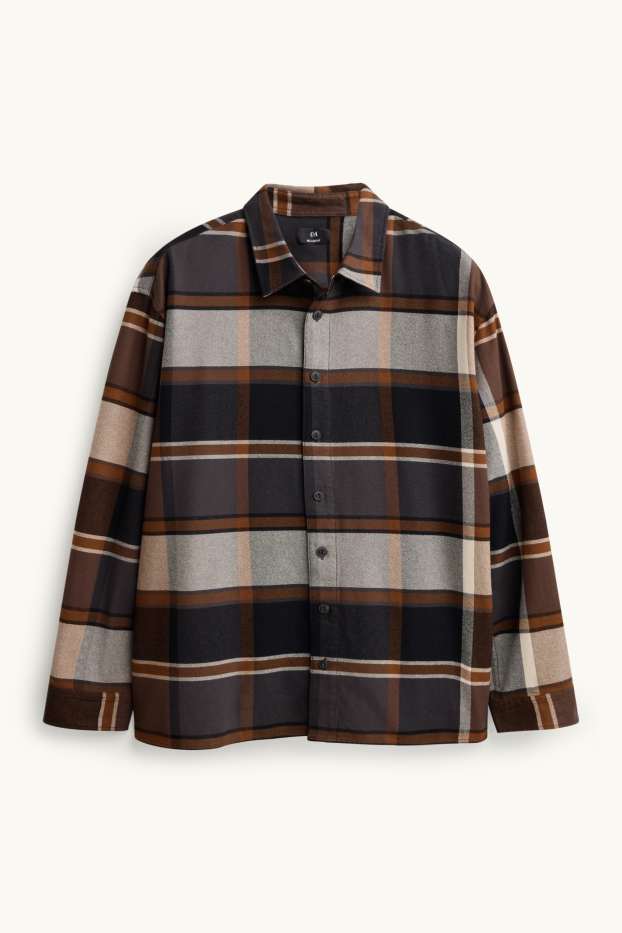 Hommes - Chemise - relaxed fit - col kent - à carreaux - gris / marron