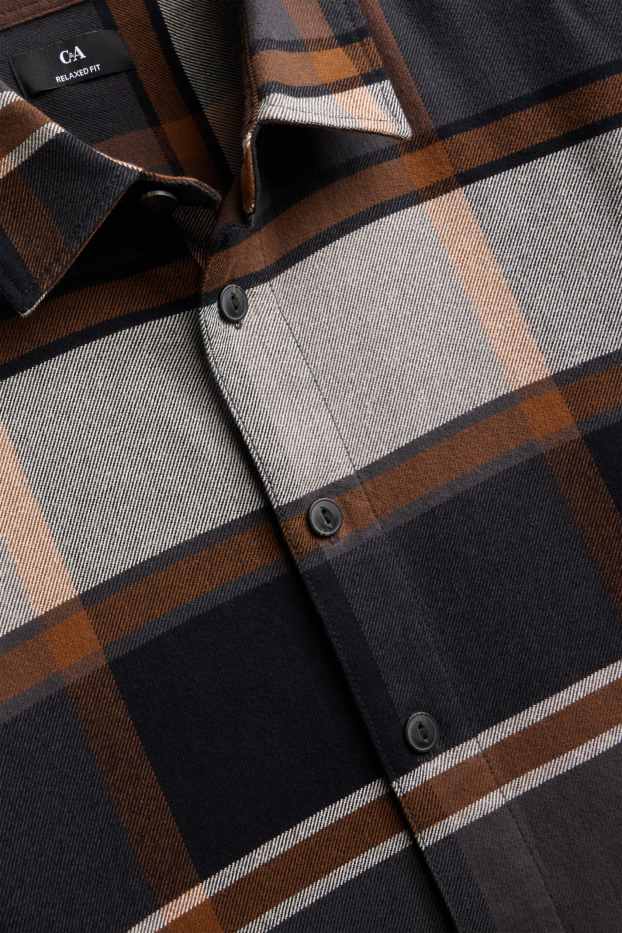 Hommes - Chemise - relaxed fit - col kent - à carreaux - gris / marron