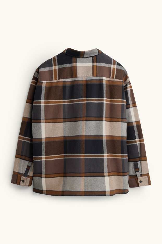 Hommes - Chemise - relaxed fit - col kent - à carreaux - gris / marron