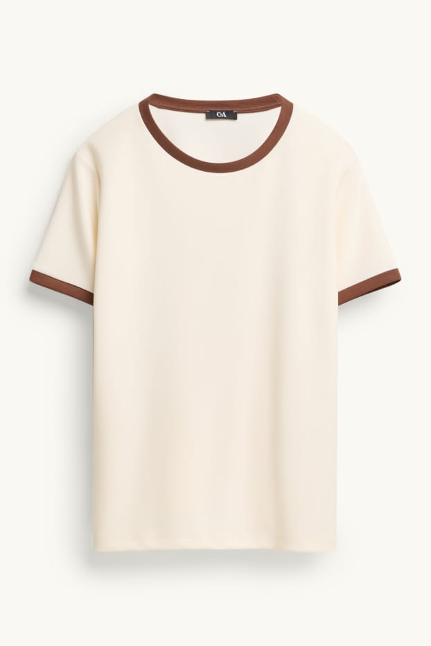 Femei - Tricou - maro / alb-crem