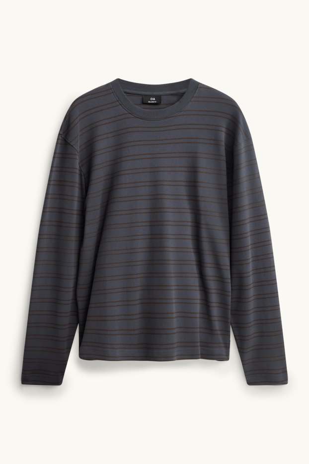 Bărbați - Tricou cu mânecă lungă - relaxed fit - cu dungi - albastru închis