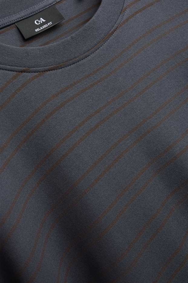 Bărbați - Tricou cu mânecă lungă - relaxed fit - cu dungi - albastru închis