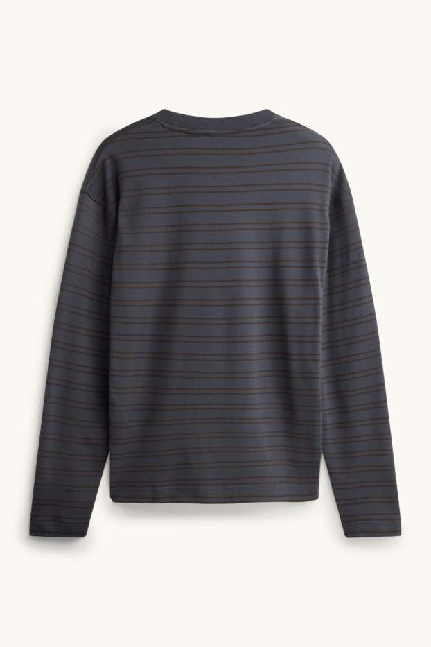 Bărbați - Tricou cu mânecă lungă - relaxed fit - cu dungi - albastru închis