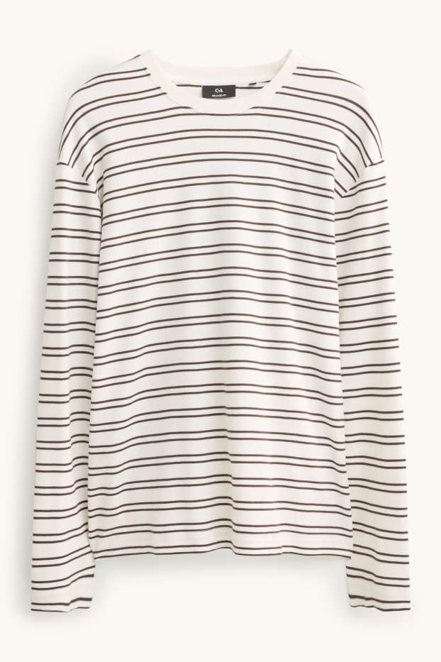 Hommes - Haut à manches longues - relaxed fit - à rayures - marron / blanc crème