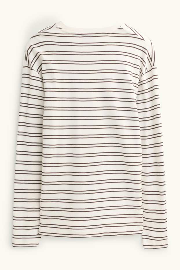 Hommes - Haut à manches longues - relaxed fit - à rayures - marron / blanc crème