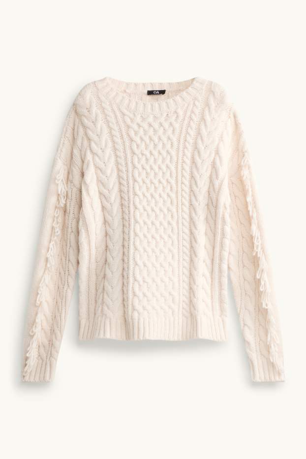 Damen - Pullover - Zopfmuster - cremefarben