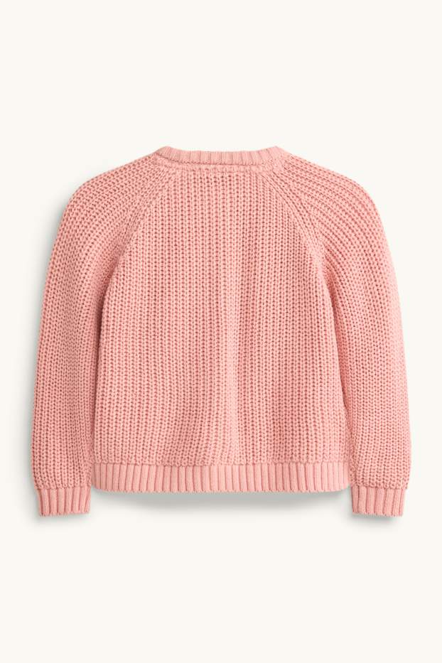 Enfants filles - Cheval et fleur - gilet en maille - finition texturée - rose