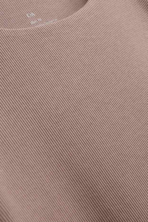 Dames - Longsleeve - slim fit - geribd - taupe