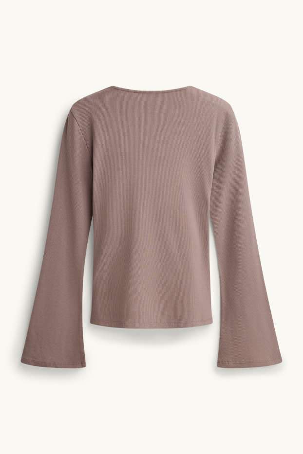 Dames - Longsleeve - slim fit - geribd - taupe