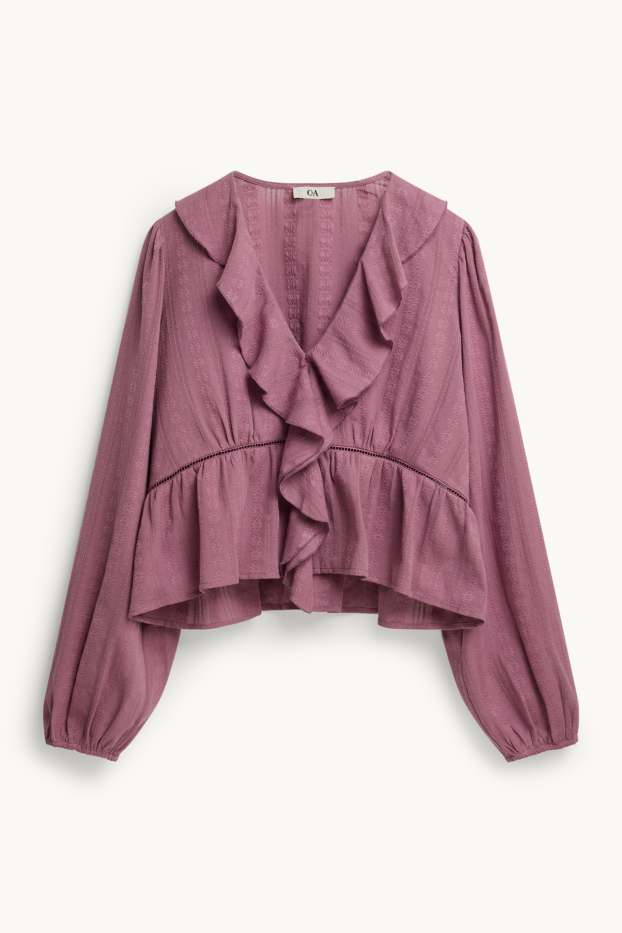 Dames - Blouse met V-hals - lila