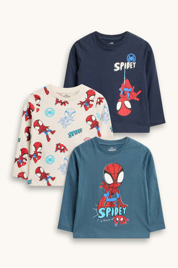 Enfants garçons - Lot de 3 - Spider-Man - haut à manches longues - bleu foncé / blanc crème