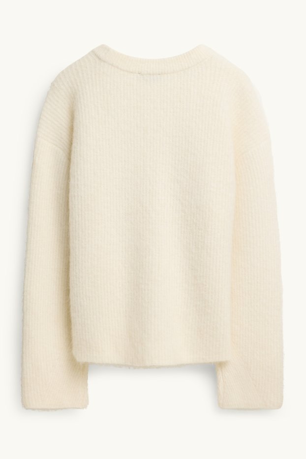 Donna - Maglione - a coste - bianco crema