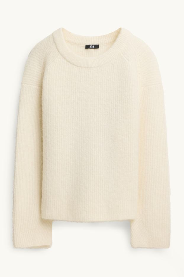 Donna - Maglione - a coste - bianco crema