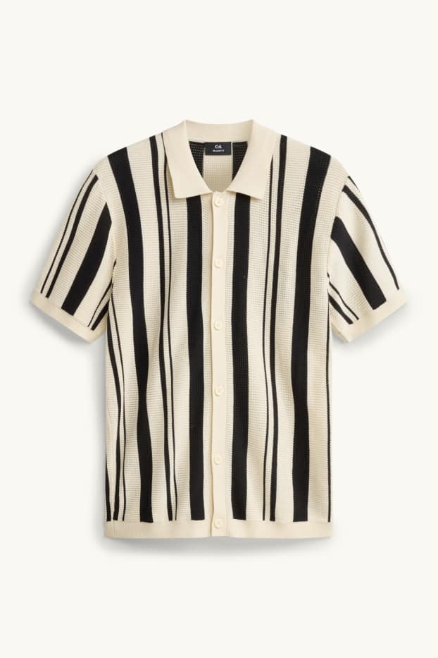 Hommes - Chemise en maille - relaxed fit - col kent - à rayures - blanc crème
