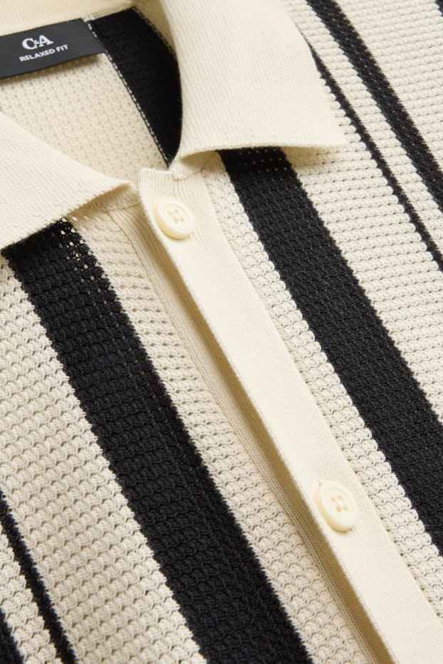 Hommes - Chemise en maille - relaxed fit - col kent - à rayures - blanc crème