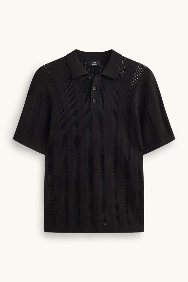 Herren - Poloshirt - Relaxed Fit - gestreift - schwarz
