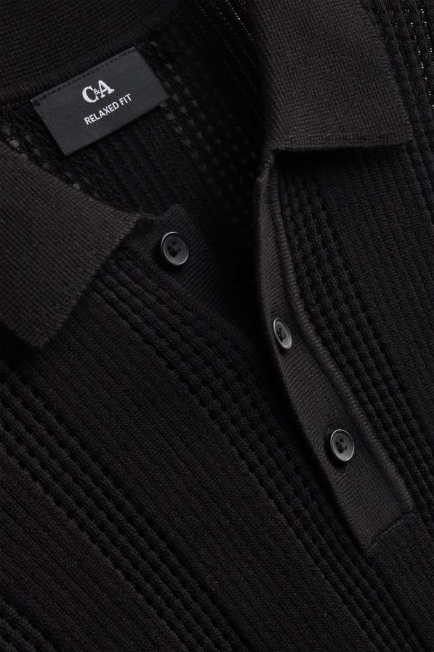 Herren - Poloshirt - Relaxed Fit - gestreift - schwarz