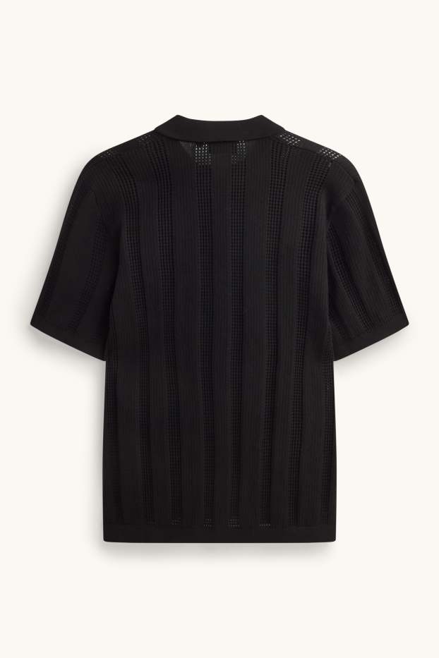 Herren - Poloshirt - Relaxed Fit - gestreift - schwarz