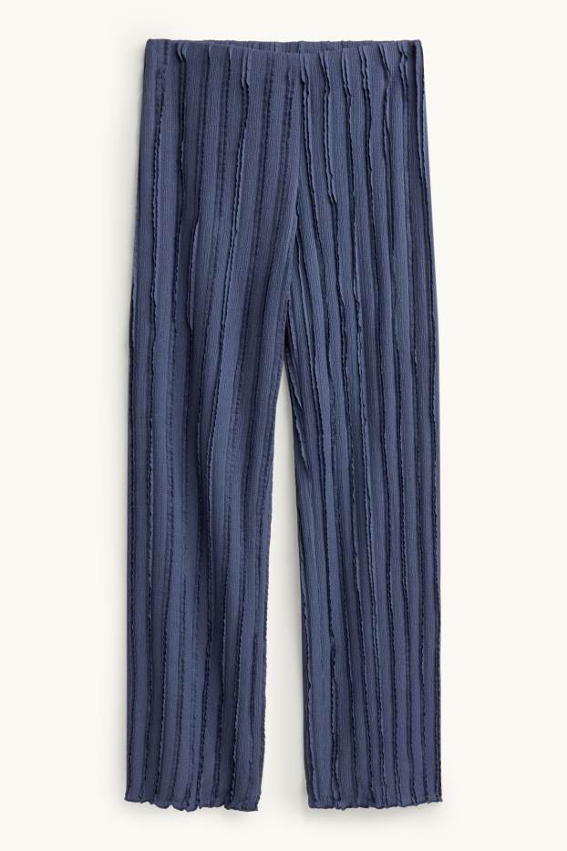 Femmes - Pantalon en jersey - mid waist - wide leg - finition texturée - bleu