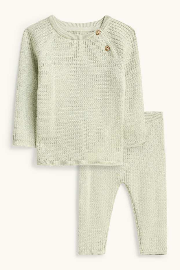 Baby Buben - Erstlingsoutfit - 2 teilig - Zopfmuster - hellgrün