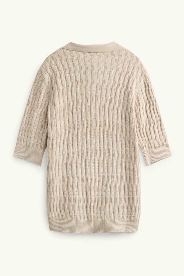 Damen - Strickpullover - kurzarm - strukturiert - beige