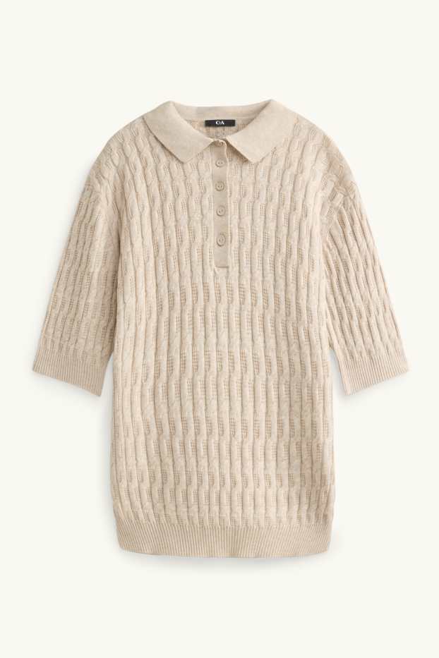 Damen - Strickpullover - kurzarm - strukturiert - beige
