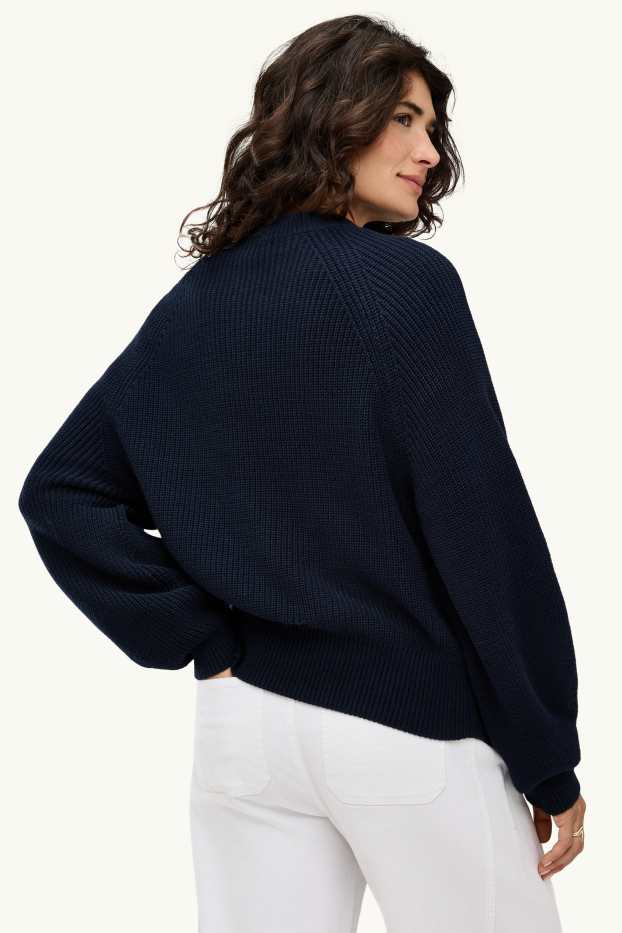 Women - Jumper - ribbed - dark blue